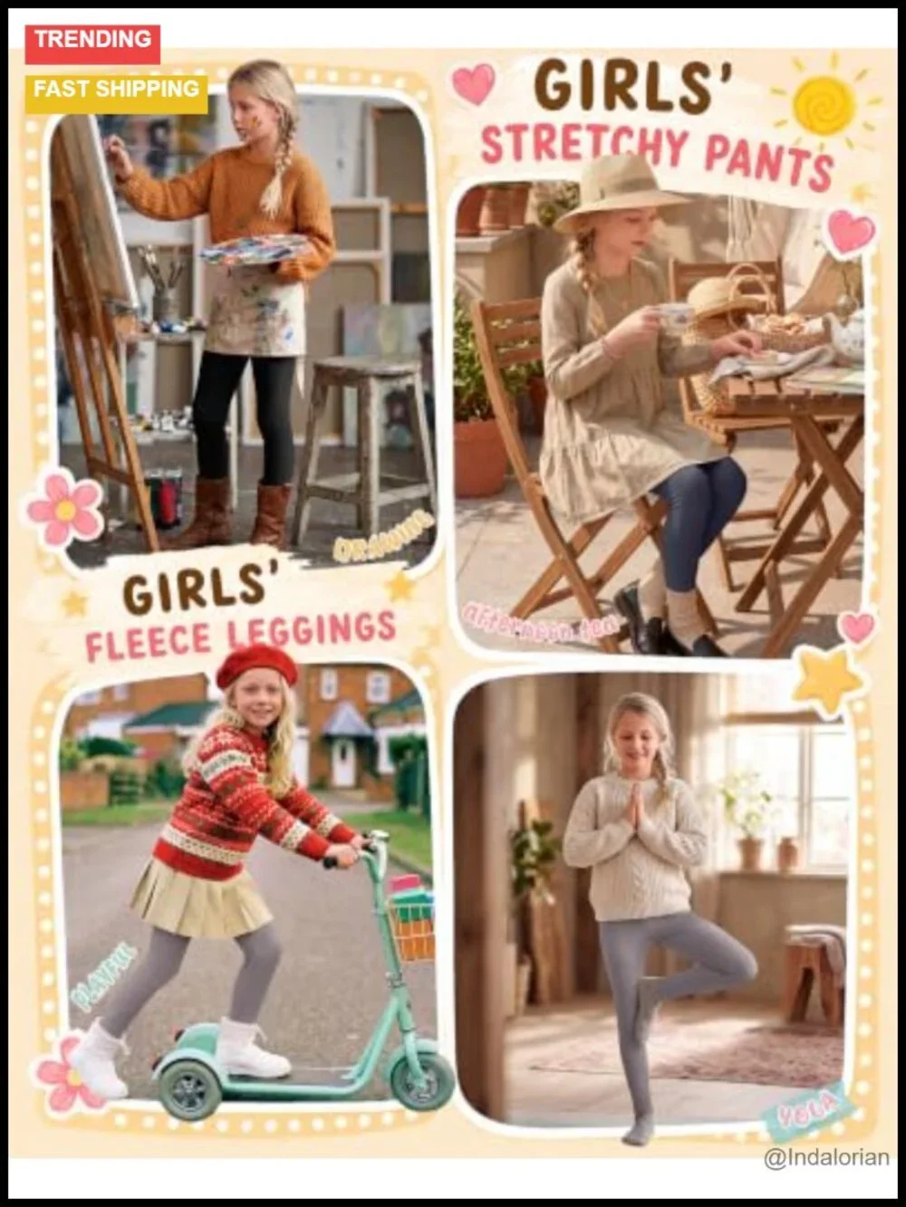 Girls Fleece Lined Leggings 3 Pack 5-14Y Cotton Blend Winter Tights